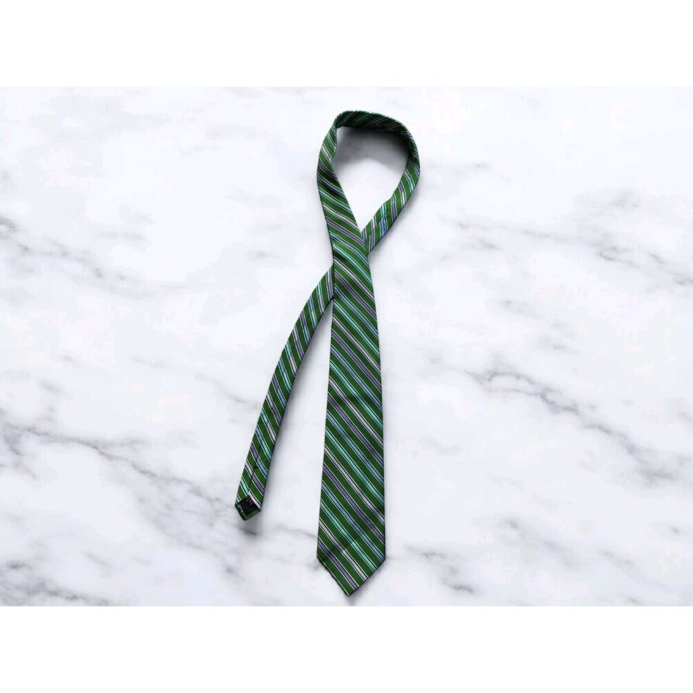 Brooks Brothers 346 Silk Tie Green Multi Color Stripes Men Necktie 59.5 x 3.3/8